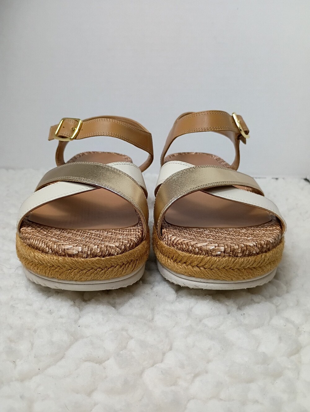 Vionic MAR Platform Espadrille Sandals Women's 8.5 Tan White Gold Leather EU39 - Picture 2 of 10